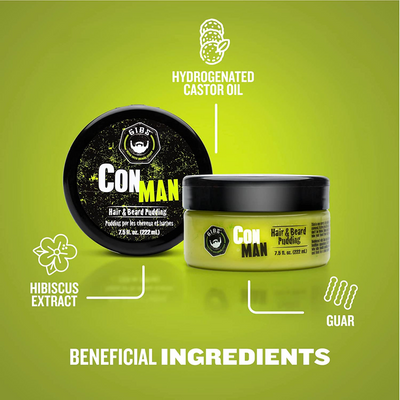 Con Man Crème revitalisante sans rinçage pour barbe et cheveux pour coiffer et hydrater - Beard Pudding - Curl Definer