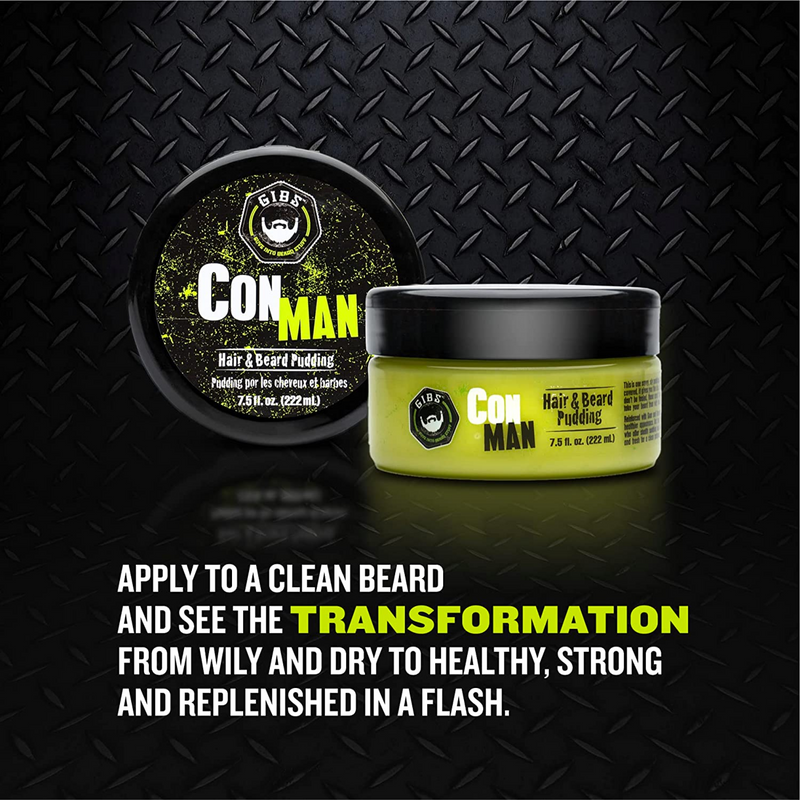 Con Man Crème revitalisante sans rinçage pour barbe et cheveux pour coiffer et hydrater - Beard Pudding - Curl Definer